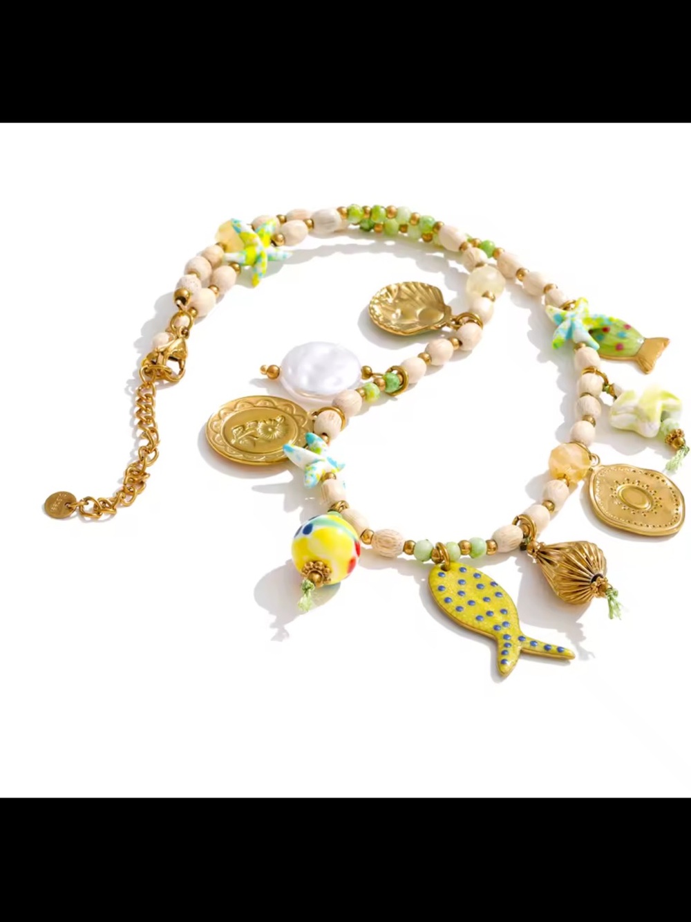 Beachy Green Fish Gold Charm Necklace - Picture 6 of 12